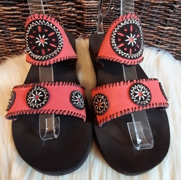 Lands' End 8M Slip On Embroidered Boho Ethnic Embroidery Slide Platform Sandals - Picture 2 of 5
